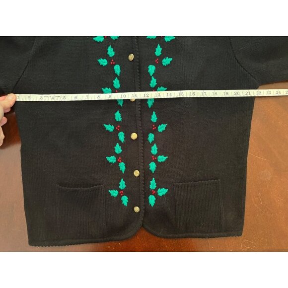 Vintage Tally-Ho Black Holly Embroidered Christmas Cardigan Sweater Women's XL - Picture 12 of 13